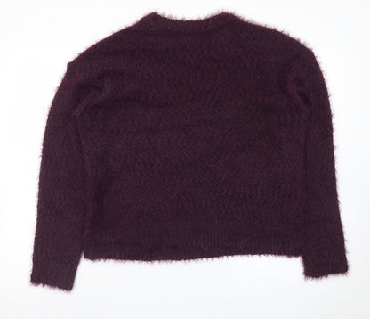 Marks and Spencer Women's Purple Fuzzy Knit Crew Neck Pullover Jumper M