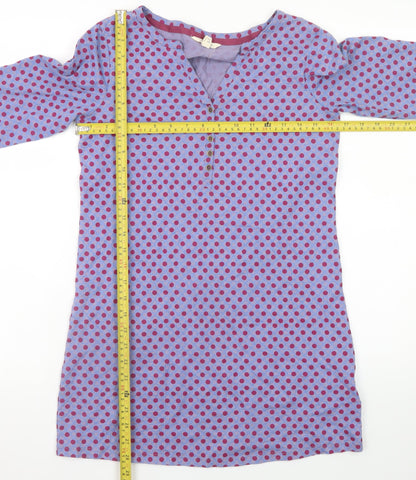 White Stuff Women Purple Polka Dot Shift Dress UK 8 Cotton 3/4 Sleeve