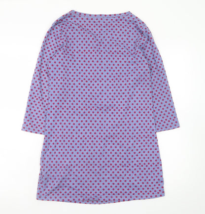 White Stuff Women Purple Polka Dot Shift Dress UK 8 Cotton 3/4 Sleeve