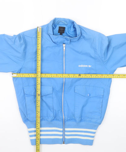 Adidas Women Blue Bomber Jacket UK 12 Cotton Casual Zip Up
