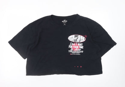 Hollister Womens Black Cropped T-Shirt XL Relaxed Cotton Quote Print