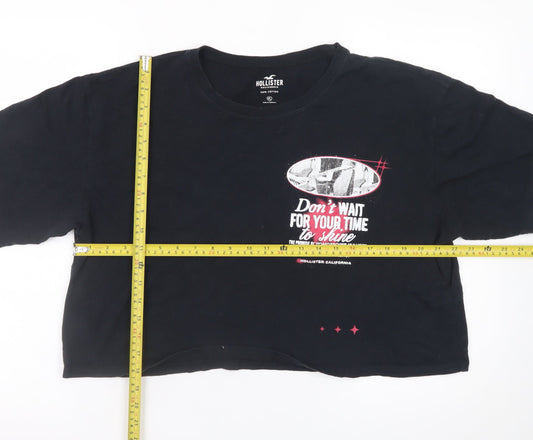 Hollister Womens Black Cropped T-Shirt XL Relaxed Cotton Quote Print