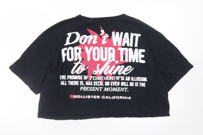 Hollister Womens Black Cropped T-Shirt XL Relaxed Cotton Quote Print