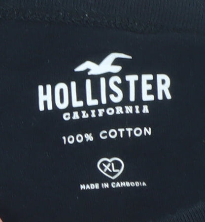 Hollister Womens Black Cropped T-Shirt XL Relaxed Cotton Quote Print