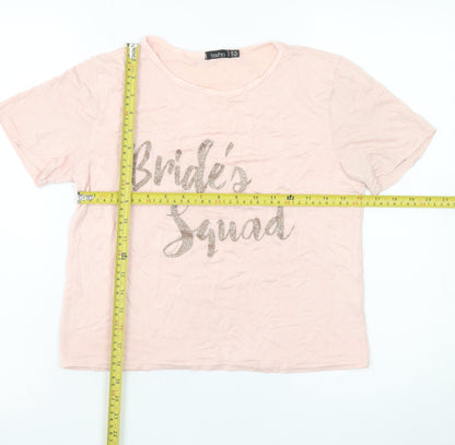 Boohoo Women's Pink Bride's Squad Cotton T-Shirt Size 12