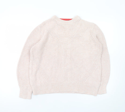 Marks and Spencer Women’s Beige Cotton Cable-Knit Mock Neck Jumper M