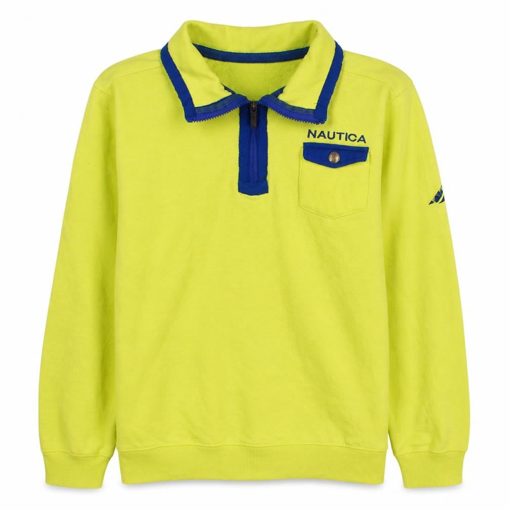 Front view of Nautica Teens Yellow Half Zip Sweatshirt L 14/16 Cotton Blend