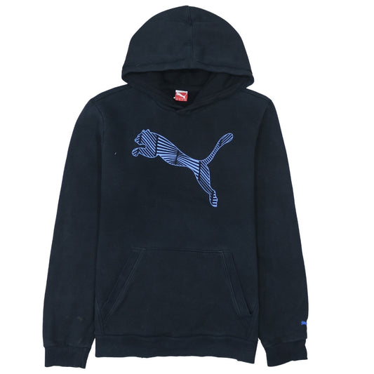 Puma Boys Black Hoodie Size 16 Pullover Fleece Graphic Logo Sweatshirt