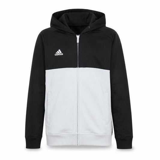 Front view of Adidas boys’ black full zip hoodie 13-14 years colourblock sportswear