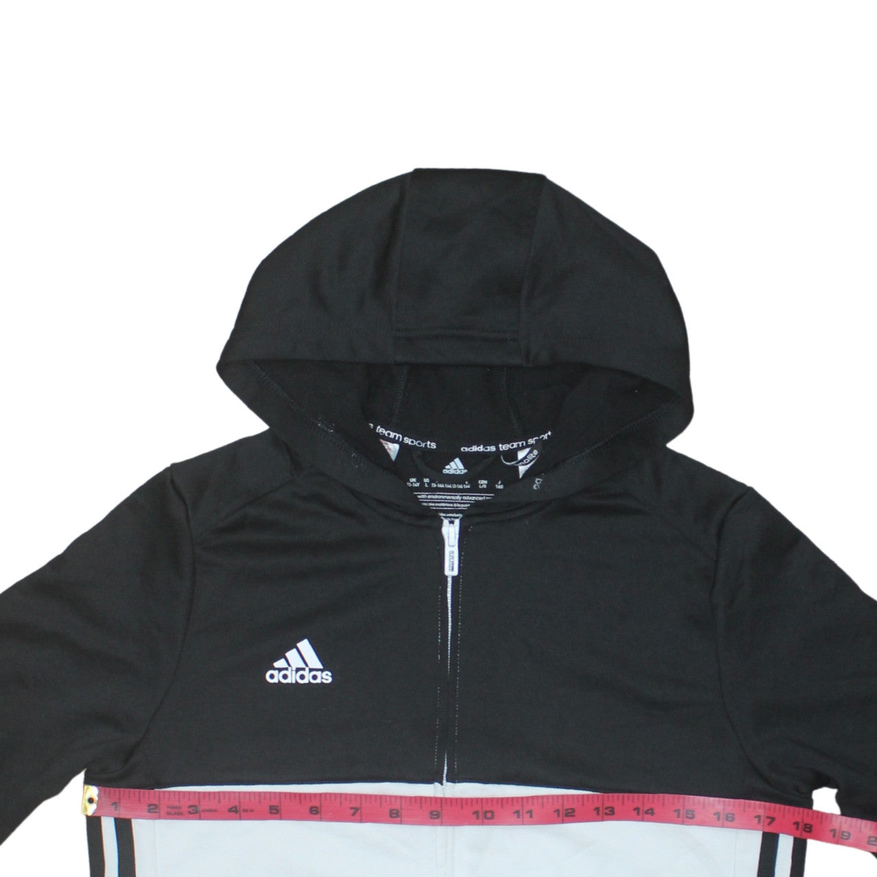 Adidas Boys Black Full Zip Hoodie 13-14 Years Colourblock Sportswear