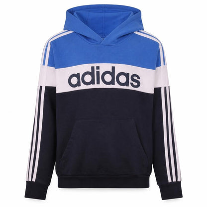 Front view of Adidas boys’ blue colourblock pullover hoodie, size 13-14, years