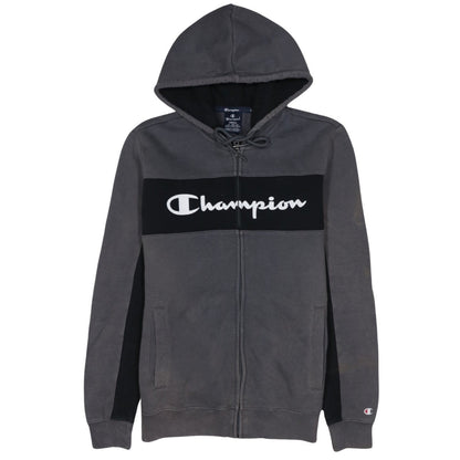 Champion Men's Grey Full Zip Logo Hoodie Sweatshirt Size S