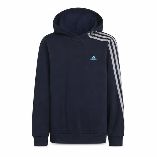 Front view of Adidas boys’ blue pullover hoodie 164cm regular fit sportswear