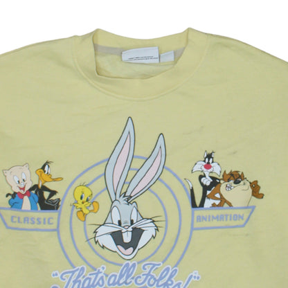 Looney Tunes Women's Yellow Crew Neck Sweatshirt Size S Bugs Bunny Design