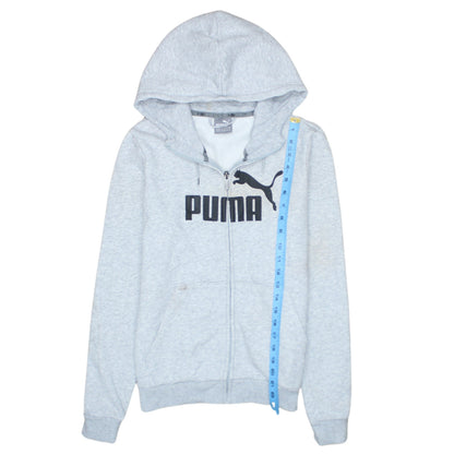 Puma Women Grey Full Zip Hooded Sweatshirt Size 12 Cotton Blend
