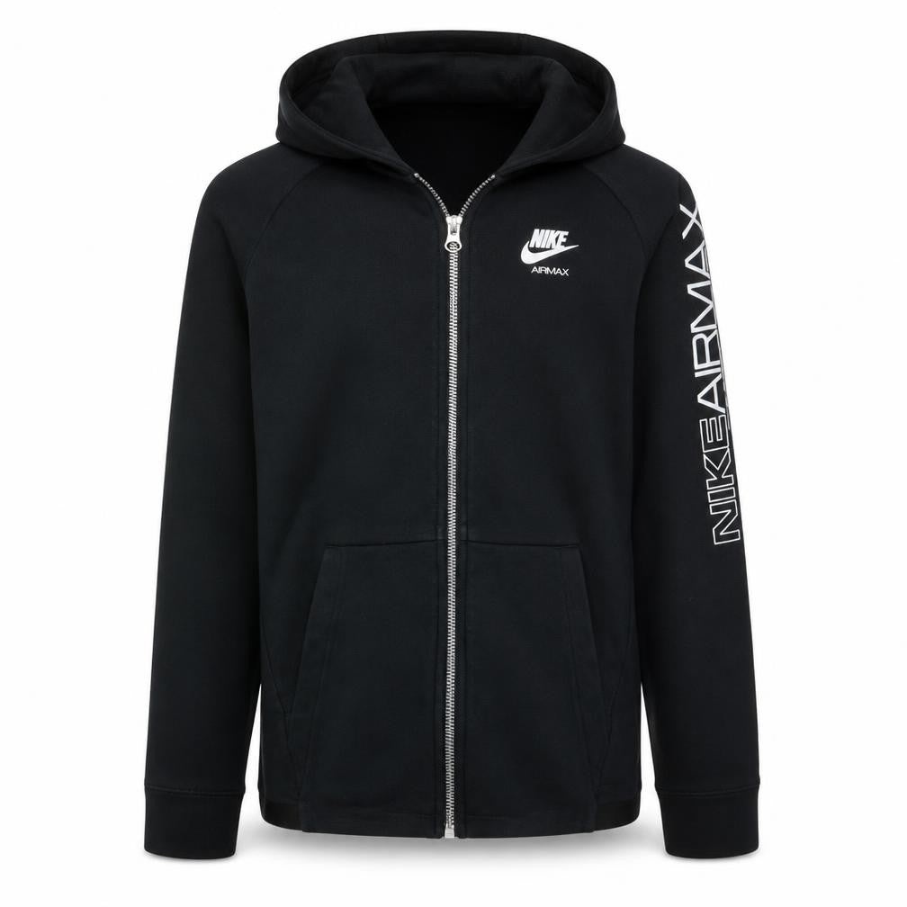 Front view of Nike boys’ black air max full zip hoodie xl 13-15 years fleece sweatshirt
