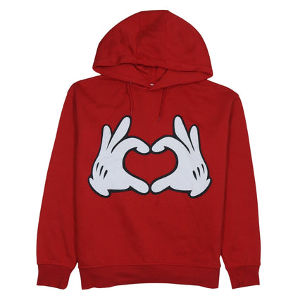 Disney Women's Red Hoodie Medium Pullover Heart Hands Love Graphic