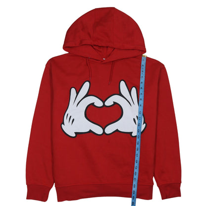 Disney Women's Red Hoodie Medium Pullover Heart Hands Love Graphic