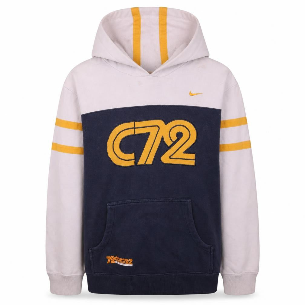 Front view of Nike boys’ white and navy c72 pullover hoodie age 12/13 l cotton blend