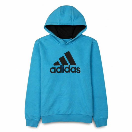 Front view of Adidas boys’ blue pullover hoodie 13-14 years sport essentials logo