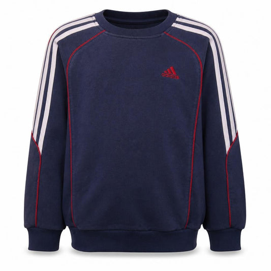 Front view of Adidas boys’ blue crew neck pullover sweatshirt, size 152, logo sportswear