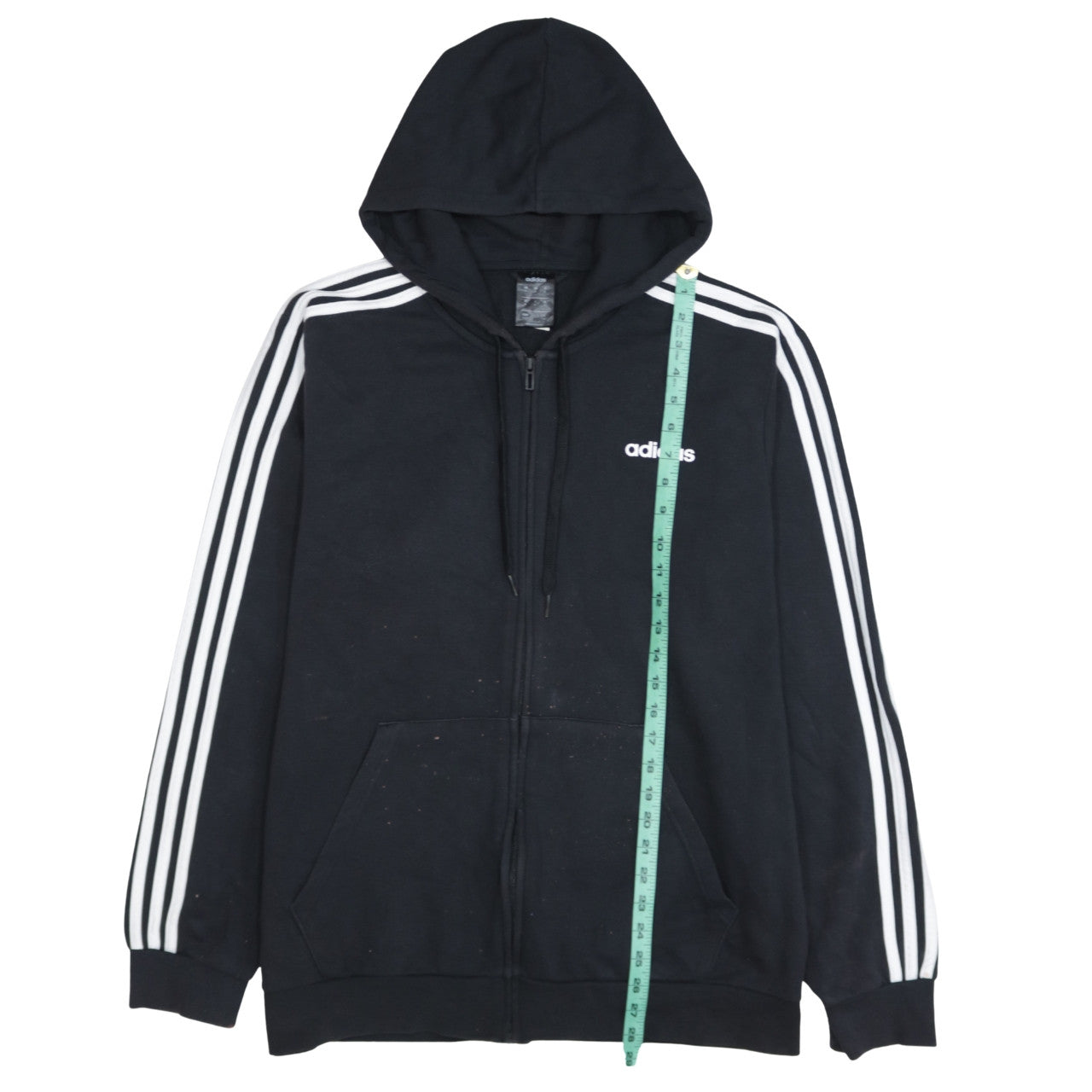 Adidas Men Black XL Full Zip Hoodie with Logo Stripe Detail