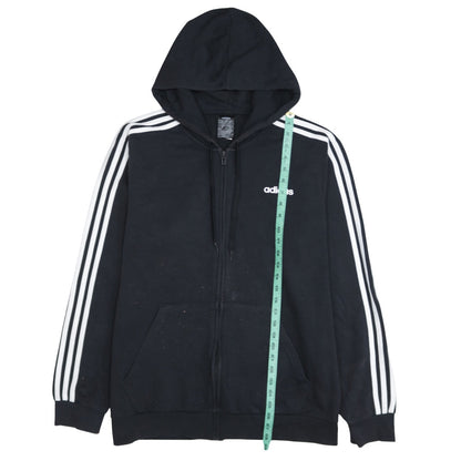 Adidas Men Black XL Full Zip Hoodie with Logo Stripe Detail