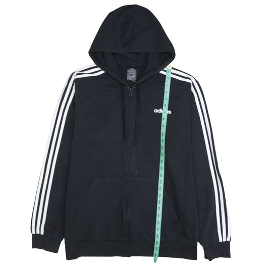 Adidas Men Black XL Full Zip Hoodie with Logo Stripe Detail