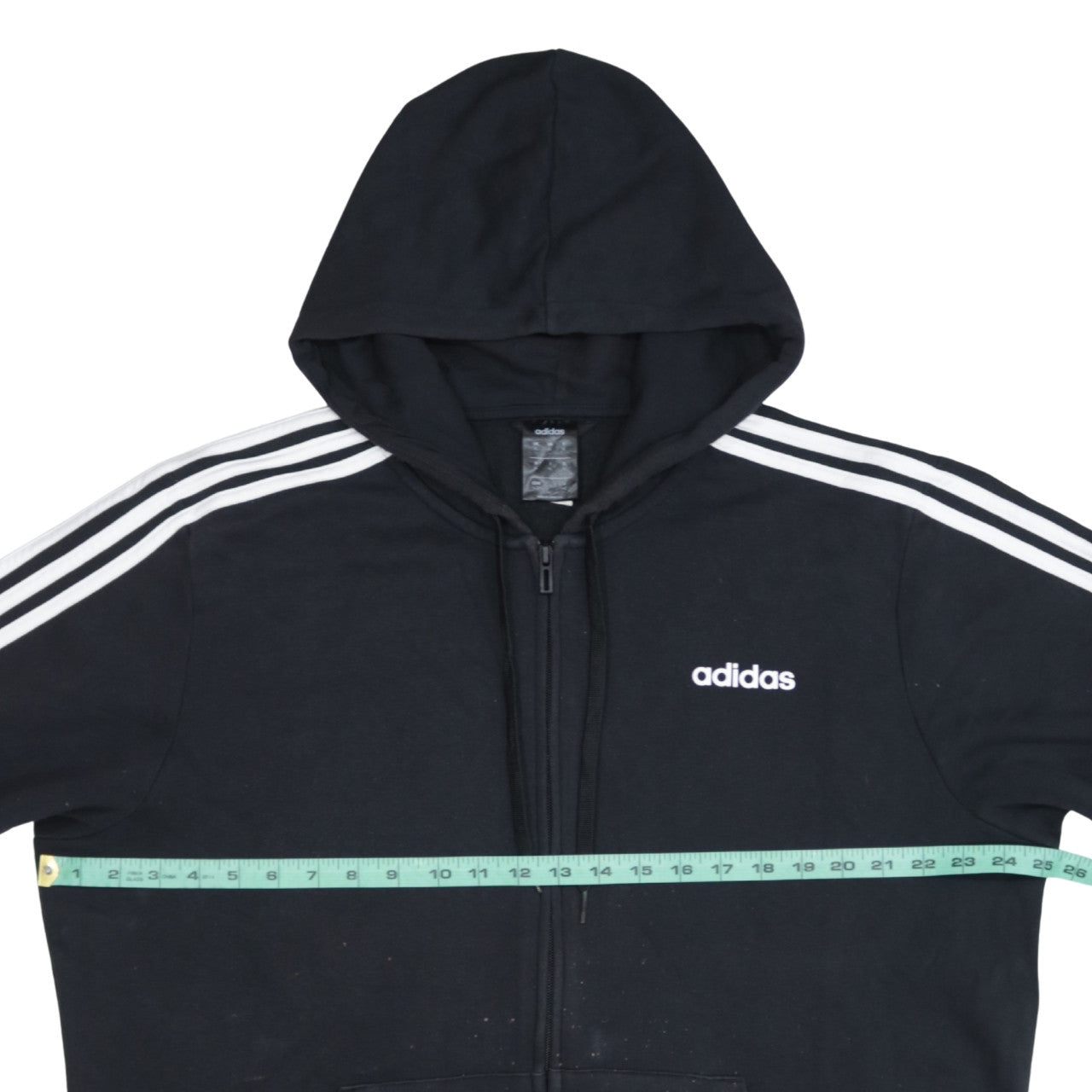 Adidas Men Black XL Full Zip Hoodie with Logo Stripe Detail