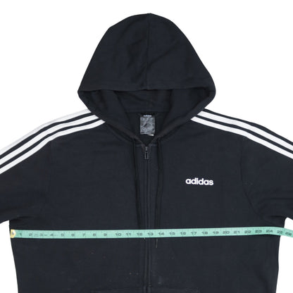 Adidas Men Black XL Full Zip Hoodie with Logo Stripe Detail