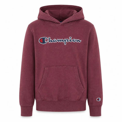 Front view of Champion boys’ burgundy hoodie 11-12 years pullover fleece logo casual