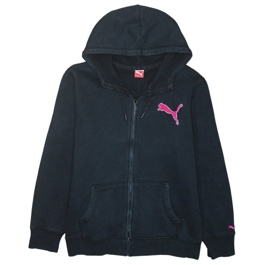 Puma Womens Black Full Zip Hoodie Size 14 Pink Logo