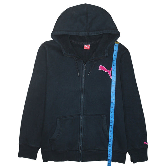 Puma Womens Black Full Zip Hoodie Size 14 Pink Logo
