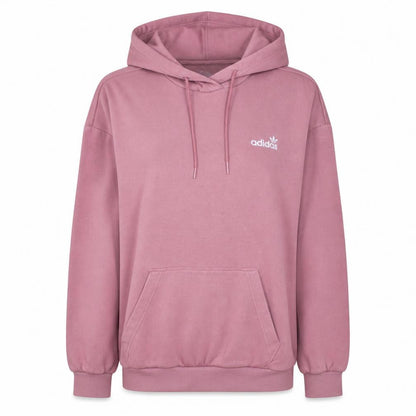 Front view of Adidas women’s pink pullover hoodie, size UK 10, logo hooded sweatshirt