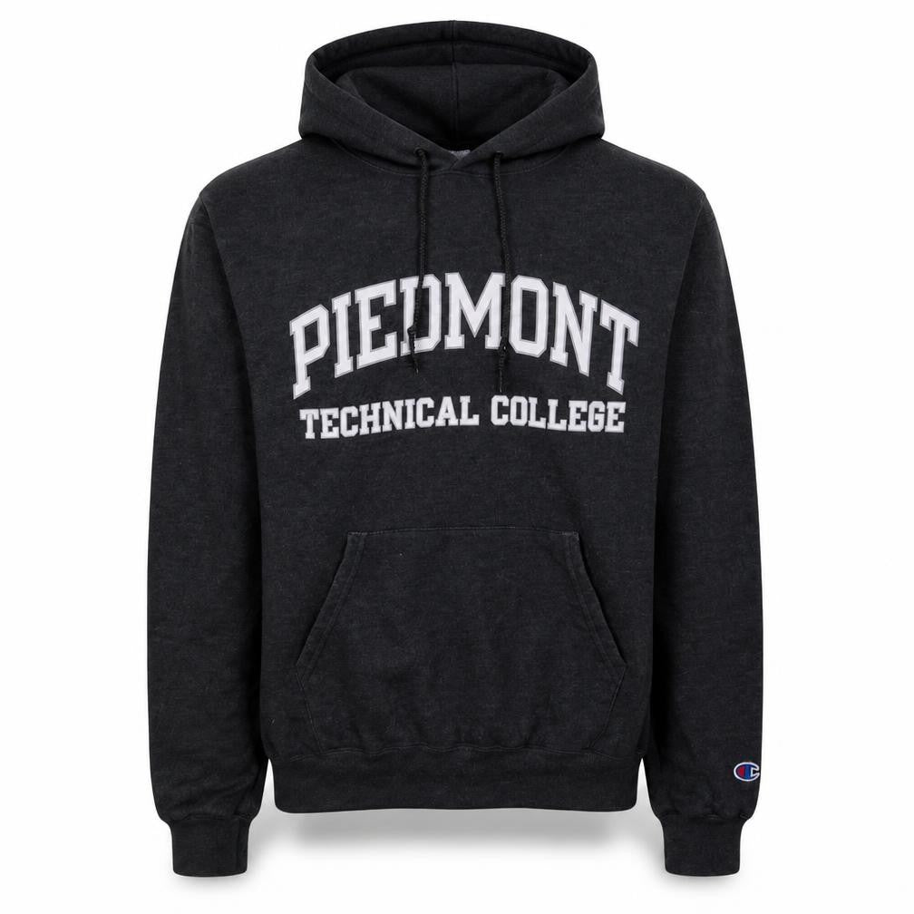 Front view of Champion Men's Black Pullover Hoodie S Piedmont College Graphic
