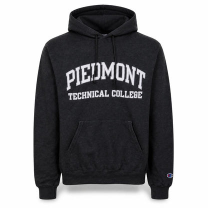 Front view of Champion Men's Black Pullover Hoodie S Piedmont College Graphic