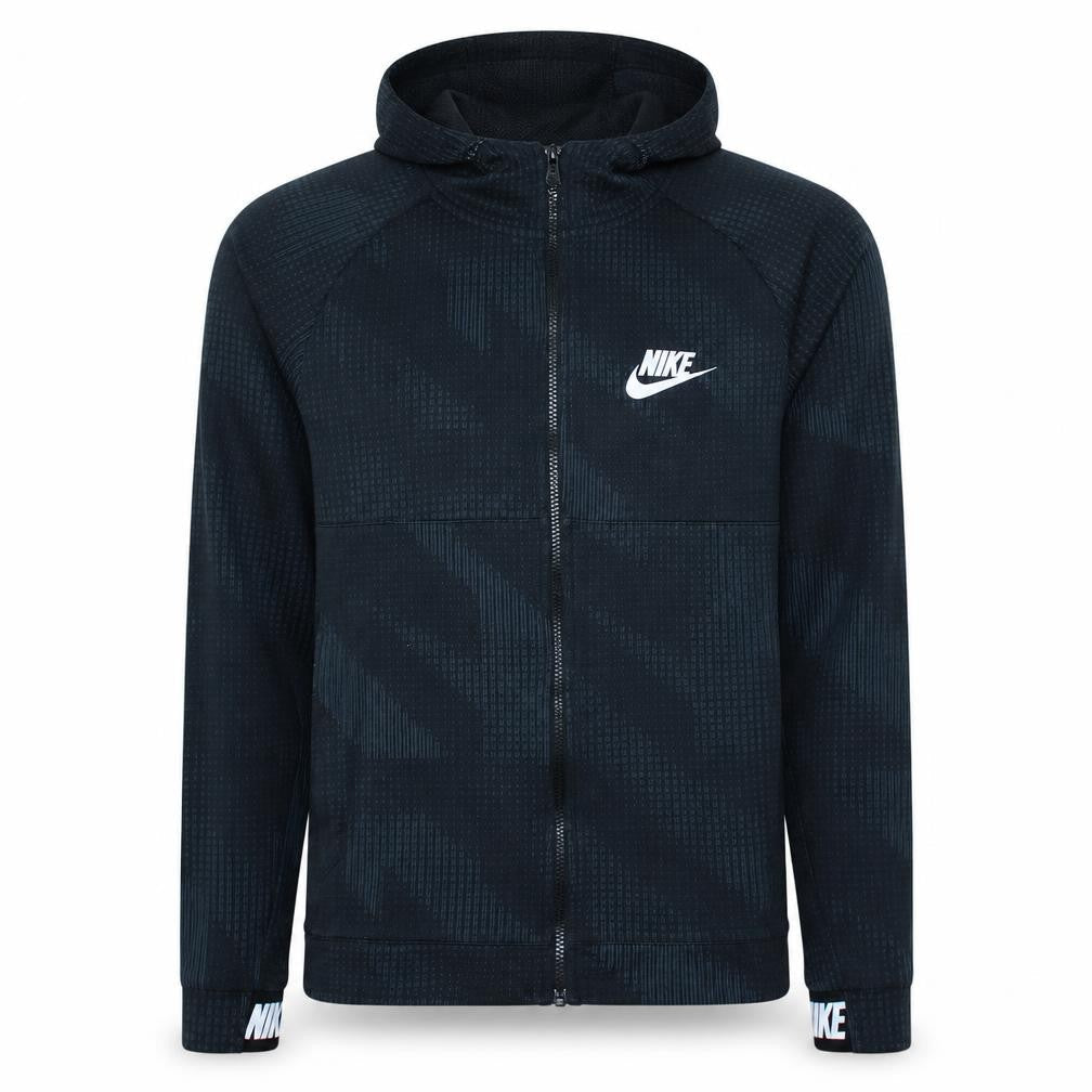Front view of Nike Men's Black Full Zip Hoodie, size S, Sportswear Cotton Blend
