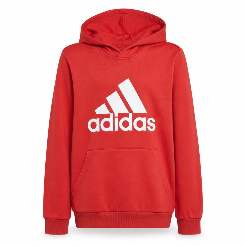 Front view of Adidas boys’ red pullover hoodie 13-14 years cotton blend logo sweatshirt