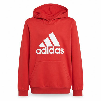 Front view of Adidas boys’ red pullover hoodie 13-14 years cotton blend logo sweatshirt