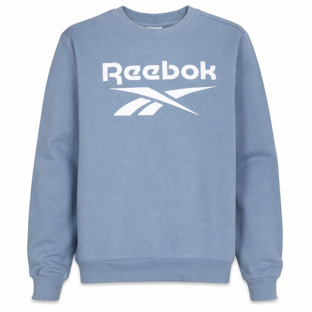 Front view of Reebok Men's Blue Logo Crew Neck Fleece Sweatshirt, size M