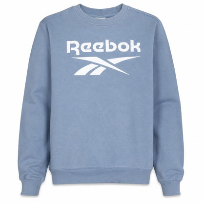 Front view of Reebok Men's Blue Logo Crew Neck Fleece Sweatshirt, size M