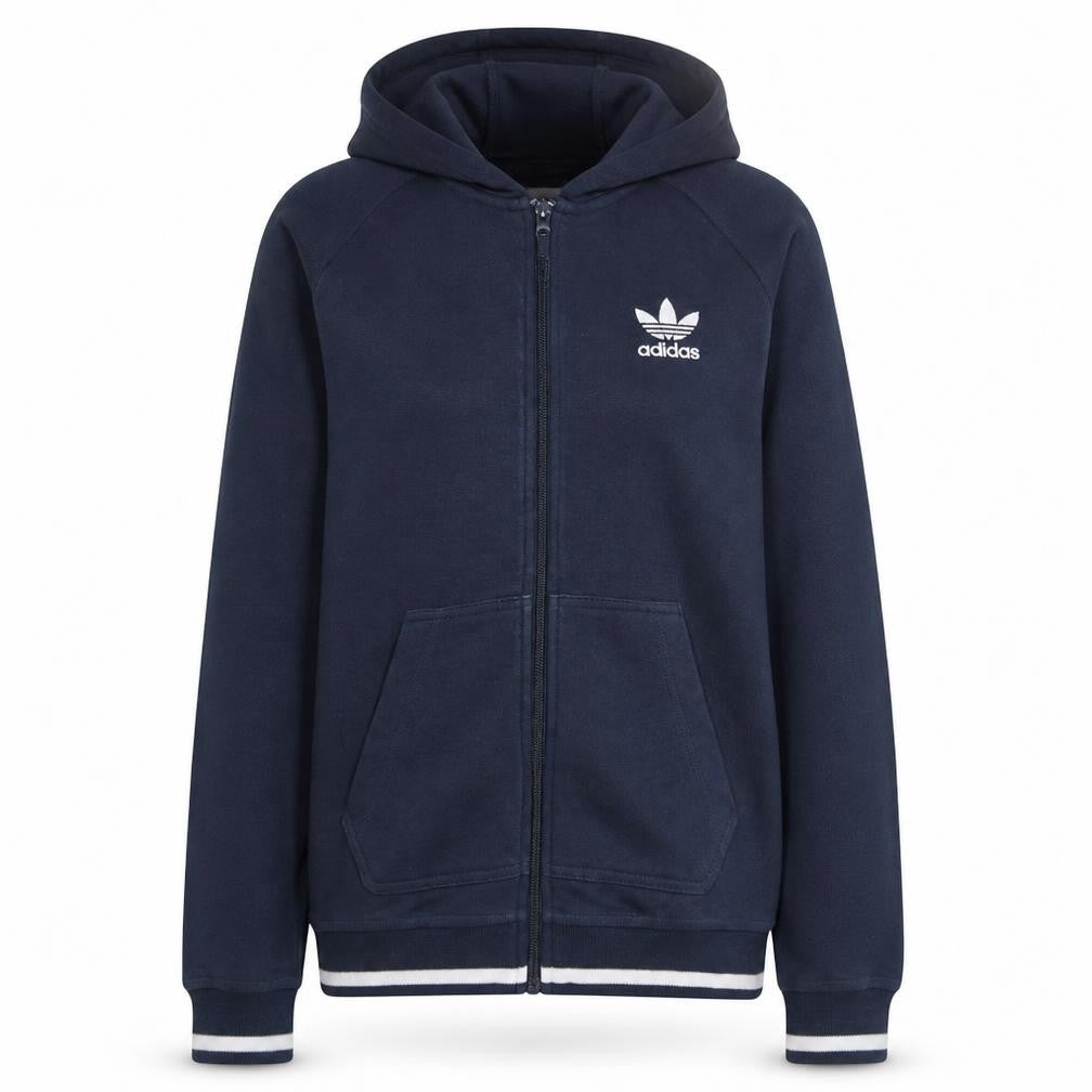 Front view of Adidas Women's Navy Blue Full Zip Hoodie UK 8 Cotton Blend Casual