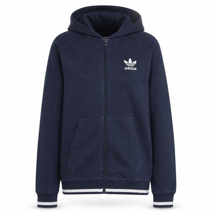 Front view of Adidas Women's Navy Blue Full Zip Hoodie UK 8 Cotton Blend Casual