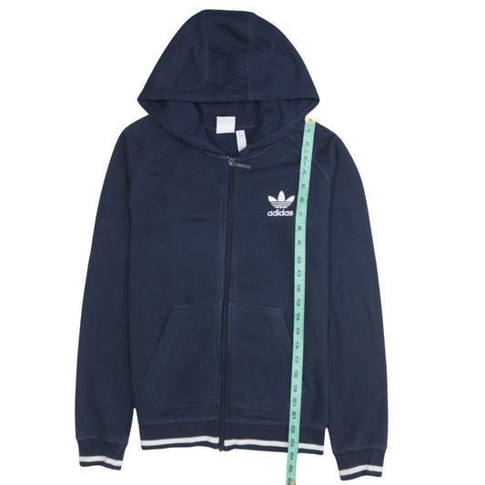 Adidas Women's Navy Blue Full Zip Hoodie UK 8 Cotton Blend Casual