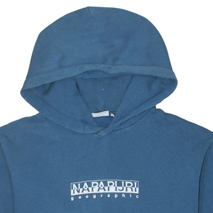 Napapijri Men's Blue Pullover Hoodie Size S Logo Graphic Cotton