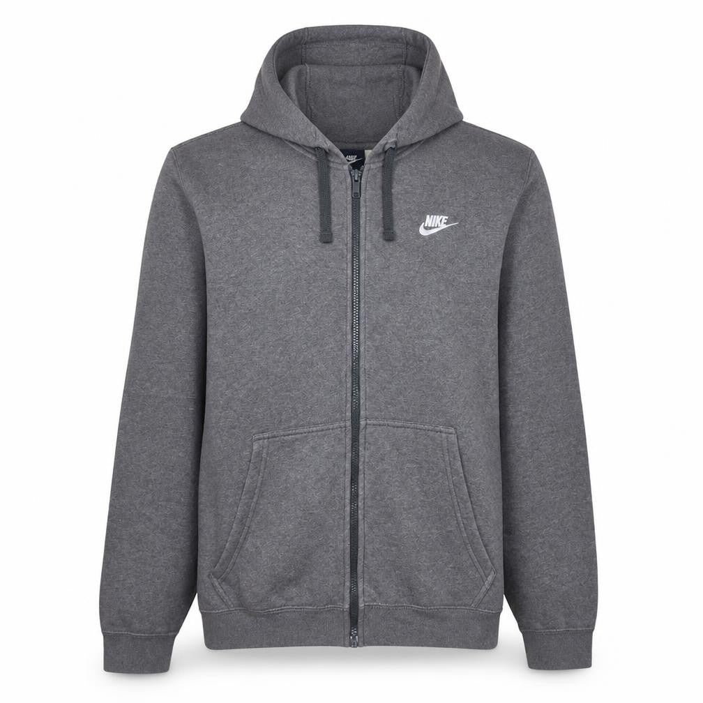 Front view of Nike Men's Grey Full Zip Hoodie, size M, Fleece Sportswear