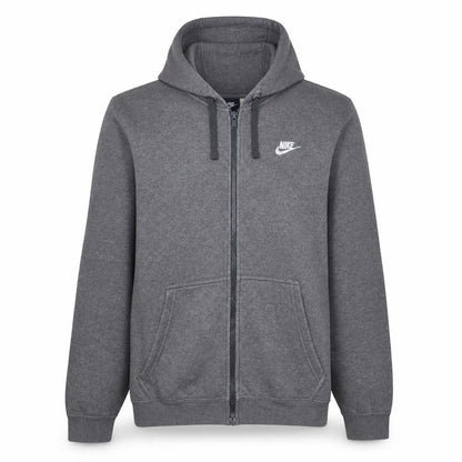 Front view of Nike Men's Grey Full Zip Hoodie, size M, Fleece Sportswear
