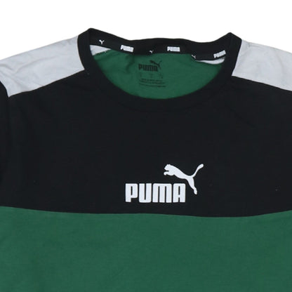 Puma Men's Green Colourblock Crew Neck Short Sleeve T-Shirt Size S