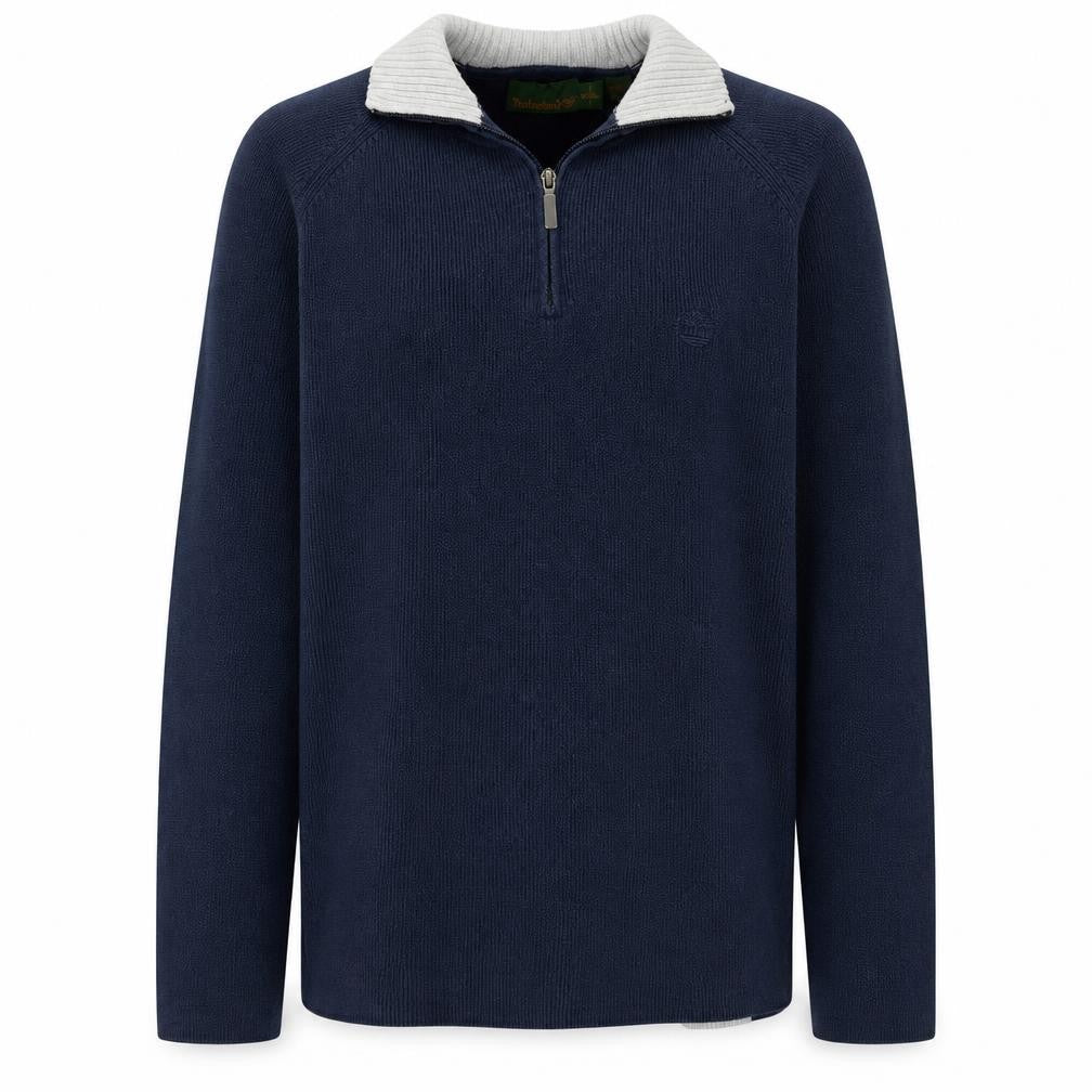 Timberland Men's Blue Cotton 1/2 Zip Collared Jumper Size L