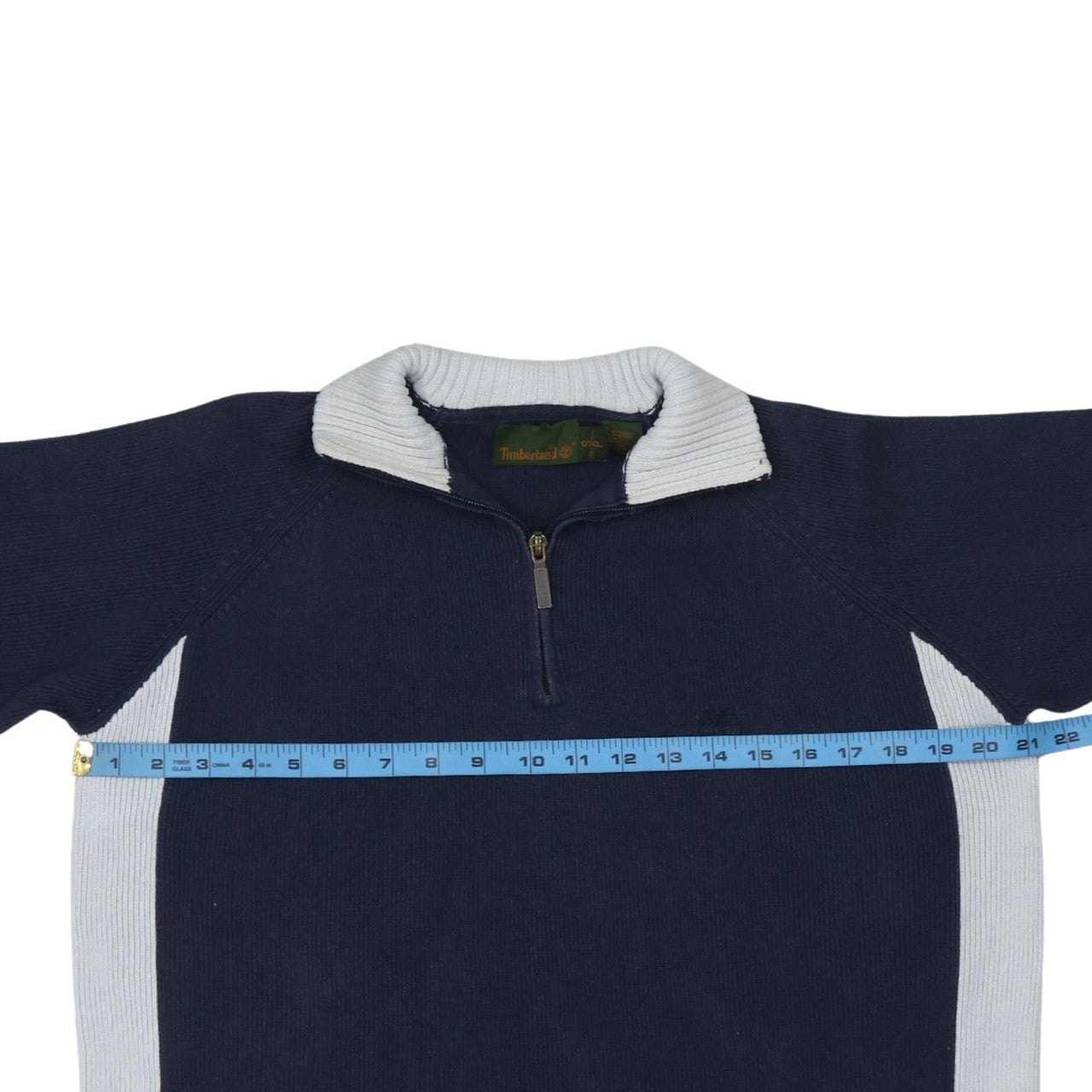 Timberland Men's Blue Cotton 1/2 Zip Collared Jumper Size L
